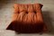 Orangefarbener Togo Pouf und 2-Sitzer Sofa aus Samt von Michel Ducaroy für Ligne Roset, 2er Set 4