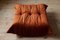 Pouf Togo in velluto arancione ambrato e divano a due posti di Michel Ducaroy per Ligne Roset, set di 2, Immagine 4