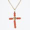 Pendentif Croix Antique en Or Jaune 18 Carat avec Perles de Corail 4