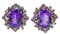 Hydrothermal Amethysts, Rubies, Diamonds, Rose Gold and Silver Earrings, Set of 2 1