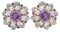 Amethysts, Diamonds, Pearls, Rose Gold and Silver Earrings, Set of 2 1