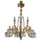 Lámpara de araña grande con adornos y cristales de bronce dorado, Imagen 1