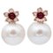 White Pearls, Rubies, Diamonds and Rose Gold Earrings, Set of 2 1