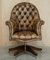 Mahogany Brown Leather Chesterfield Director's Armchair, Image 2