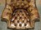 Mahogany Brown Leather Chesterfield Director's Armchair 5