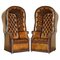 Late Victorian Hand Dyed Brown Leather Chesterfield Porter's Armchairs, Set of 2, Image 1