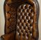 Late Victorian Hand Dyed Brown Leather Chesterfield Porter's Armchairs, Set of 2 6