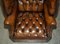 Late Victorian Hand Dyed Brown Leather Chesterfield Porter's Armchairs, Set of 2 5