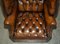 Late Victorian Hand Dyed Brown Leather Chesterfield Porter's Armchairs, Set of 2, Image 5