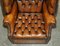 Late Victorian Hand Dyed Brown Leather Chesterfield Porter's Armchairs, Set of 2, Image 20