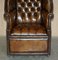 Late Victorian Hand Dyed Brown Leather Chesterfield Porter's Armchairs, Set of 2 4