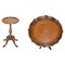 4 Legged Mahogany & Brown Leather Pie Crust Edge Side Table 1