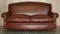 Edwardian Brown Leather Club Sofa with Feather Filled Seat Cushions, 1910s 2