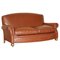 Sofá Club eduardiano de cuero marrón con cojines de asiento con relleno de plumas, años 10, Imagen 1
