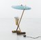 Italian Table Lamp in Brass with Light Blue Shade, 1950s, Image 2