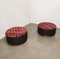 Poufs in Wood, Brown Leather, Multicolor Velvet & Brushed Aluminum, Italy, 1970s Set of 2 9