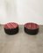 Poufs in Wood, Brown Leather, Multicolor Velvet & Brushed Aluminum, Italy, 1970s Set of 2 1