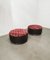 Poufs in Wood, Brown Leather, Multicolor Velvet & Brushed Aluminum, Italy, 1970s Set of 2 3