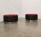 Poufs en Bois, Cuir Marron, Velours Multicolore et Aluminium Brossé, Italie, 1970s Set de 2 4