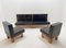 Modular Leather and Oak Wood Sofa and Chairs, 1970s, Set of 4 4