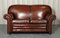 Victorian Maroon Leather Club Armchairs and Sofa, Set of 3 4