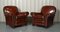 Victorian Maroon Leather Club Armchairs and Sofa, Set of 3 2