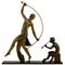 JD Guirande ou Joe Decomps, Sculpture Art Déco d'une Danseuse de Thyrse avec Faune, Bronze 1