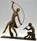 JD Guirande oder Joe Decomps, Art Deco Skulptur einer Thyrse Tänzerin mit Faun, Bronze 2