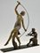 JD Guirande ou Joe Decomps, Sculpture Art Déco d'une Danseuse de Thyrse avec Faune, Bronze 3