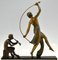 JD Guirande oder Joe Decomps, Art Deco Skulptur einer Thyrse Tänzerin mit Faun, Bronze 7