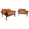 Mid-Century Cognac Leather and Wood Lounge Chairs by Percival Lafer, Set of 2 1
