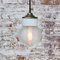 Industrial White Porcelain Ribbed Clear Glass Brass Pendant Lights 7