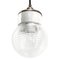Industrial White Porcelain Ribbed Clear Glass Brass Pendant Lights, Image 2
