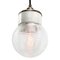 Industrial White Porcelain Ribbed Clear Glass Brass Pendant Lights 3