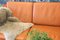 Cognac-Colored Leather Model Eva Sofa with Footstool form Stouby, Set of 3 8