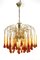 Italian Amber Colored Murano Glass Crystal Drops Waterfall Chandelier, 1960s, Image 1