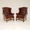 Georgian Style Leather Wing Back Armchairs, Set of 2 1