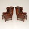 Georgian Style Leather Wing Back Armchairs, Set of 2 2