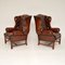 Georgian Style Leather Wing Back Armchairs, Set of 2, Image 2