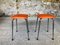 Vintage Orange Vinyl and Chrome Leg Stools, Set of 2, Image 3