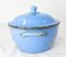 French Country Blue Soup Tureen With Floral Decoration in Enameled Iron, 1900s 3