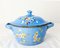 Französische blaue Suppenterrine mit floralem Dekor aus emailliertem Eisen, 1900er 2