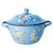 Französische blaue Suppenterrine mit floralem Dekor aus emailliertem Eisen, 1900er 1