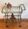 Art Deco Two-Tier Glass & Golden Metal Bar Cart on Rubber-Tired Wheels, Image 3