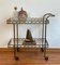Art Deco Two-Tier Glass & Golden Metal Bar Cart on Rubber-Tired Wheels, Image 2