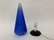 Lámpara de mesa vintage en forma de cono de vidrio azul, años 70, Imagen 2