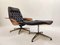 Swivel Lounge Chair in Black Leather with Plywood Armrests and Ottoman by George Mulhauser, Set of 2 6