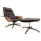 Swivel Lounge Chair in Black Leather with Plywood Armrests and Ottoman by George Mulhauser, Set of 2 1