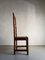 Brutalist Carved Wood Chairs with Leather Seat, Set of 6 8