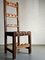 Brutalist Carved Wood Chairs with Leather Seat, Set of 6 9